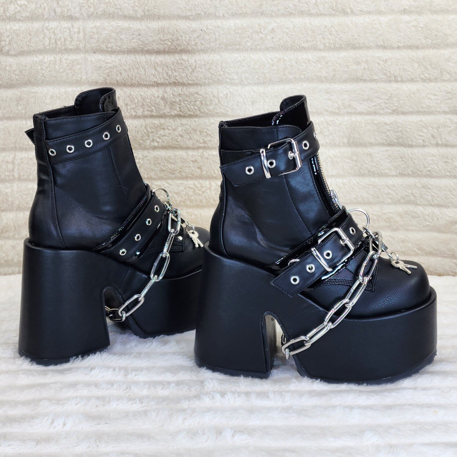 Camel 205 Chain & Padlock Platform Goth Ankle Boots Front Zipper & Straps - Totally Wicked Footwear