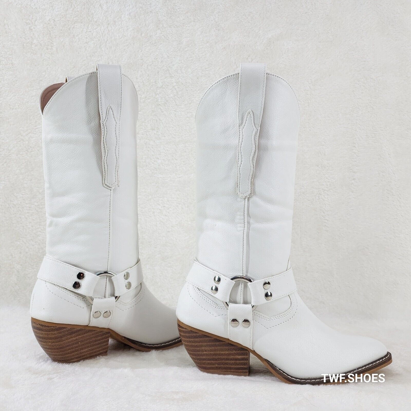 Western Rider Cut Harness White Leatherette Cowboy Pull On Country Cowgirl Boots - Totally Wicked Footwear