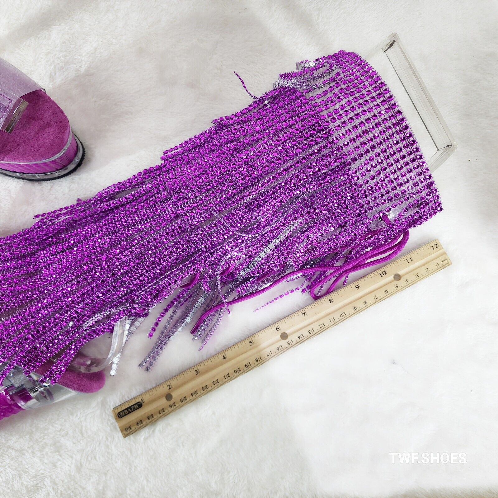 Illusion Fuchsia Pink Textured Platform Fringe High Heel Open Toe Knee Boots - Totally Wicked Footwear