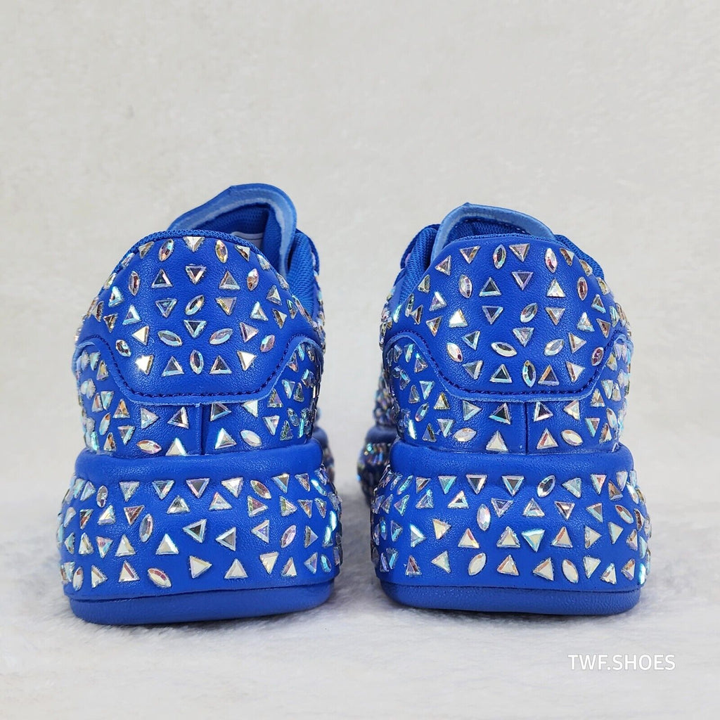 Geo Dazzle Cush Iridescent Stone Blue Platform Sneakers Tennis Shoes - Totally Wicked Footwear