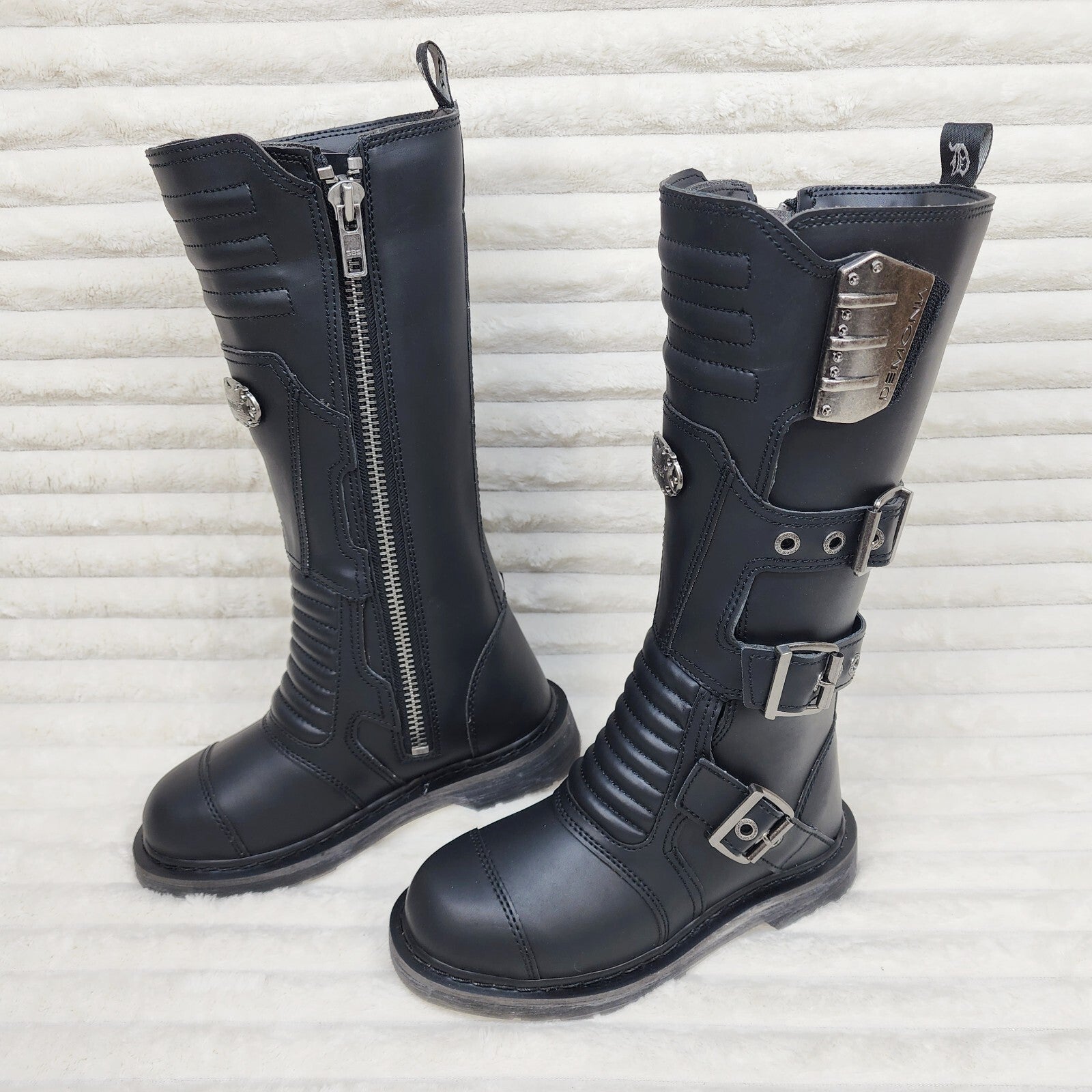 DEMONIA Bolt 405 Goth Combat Biker Knee Boots Black Matte Men Sizes
