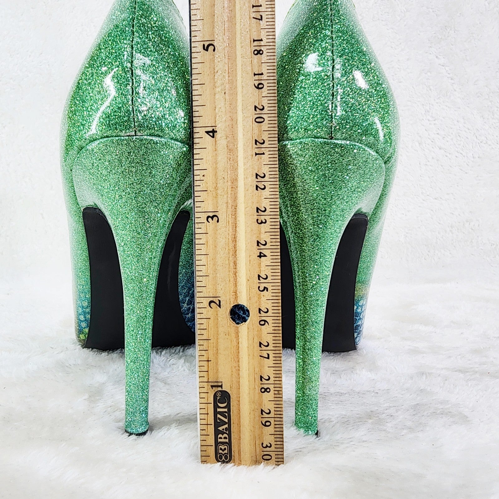 Fabio Green Glitter Ombre  Patent 4" High Heel Shoes Pointy Toe Pump US 7-13
