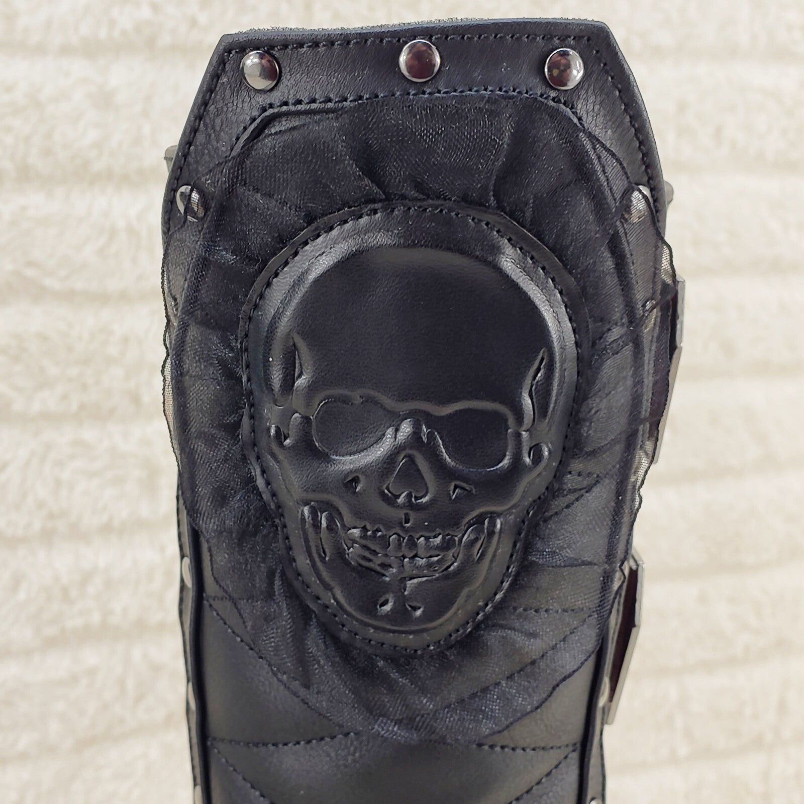 Crypto 67 Coffin Skull & Chain Black Mid Calf Platform Heel Gothic Boots NY