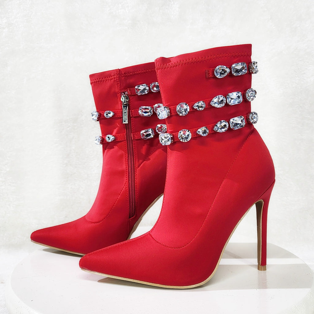 Allure Sexy Stiletto High Heels Red Stretch Ankle Boot Chelsea Boots - Totally Wicked Footwear