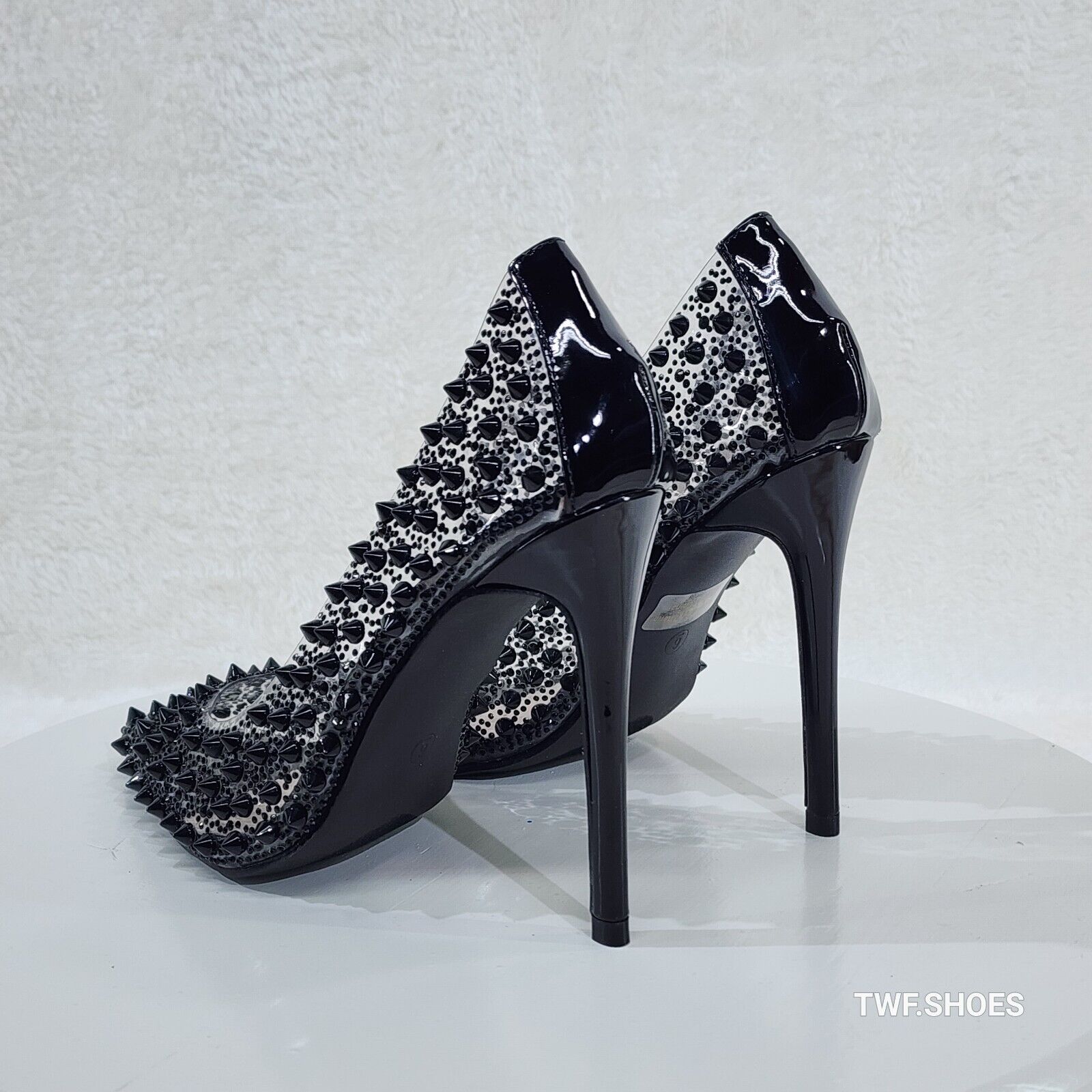Spicy Stiletto PVC Clear Pumps Black Studs & Rhinestone Pumps Stiletto Heels - Totally Wicked Footwear