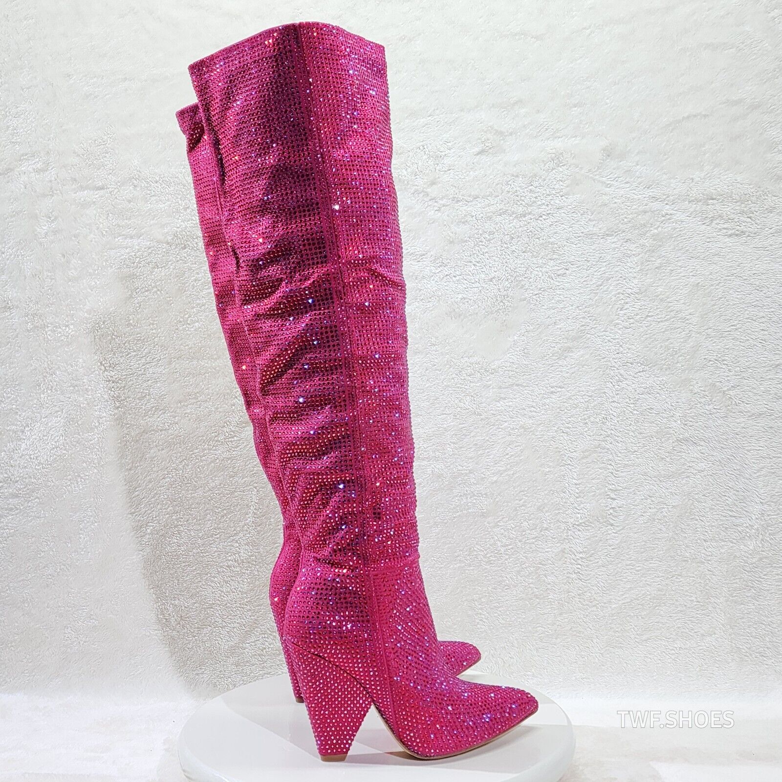 Vegas Fuchsia Pink Rhinestone Over the Knee Thigh boots 4.25" Heels Party Boots - Totally Wicked Footwear