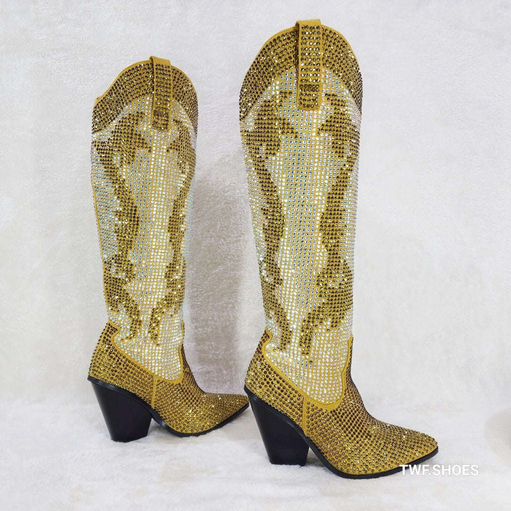 Martina Gold Rhinestones Country Western Glamour Cowgirl Boots - Totally Wicked Footwear
