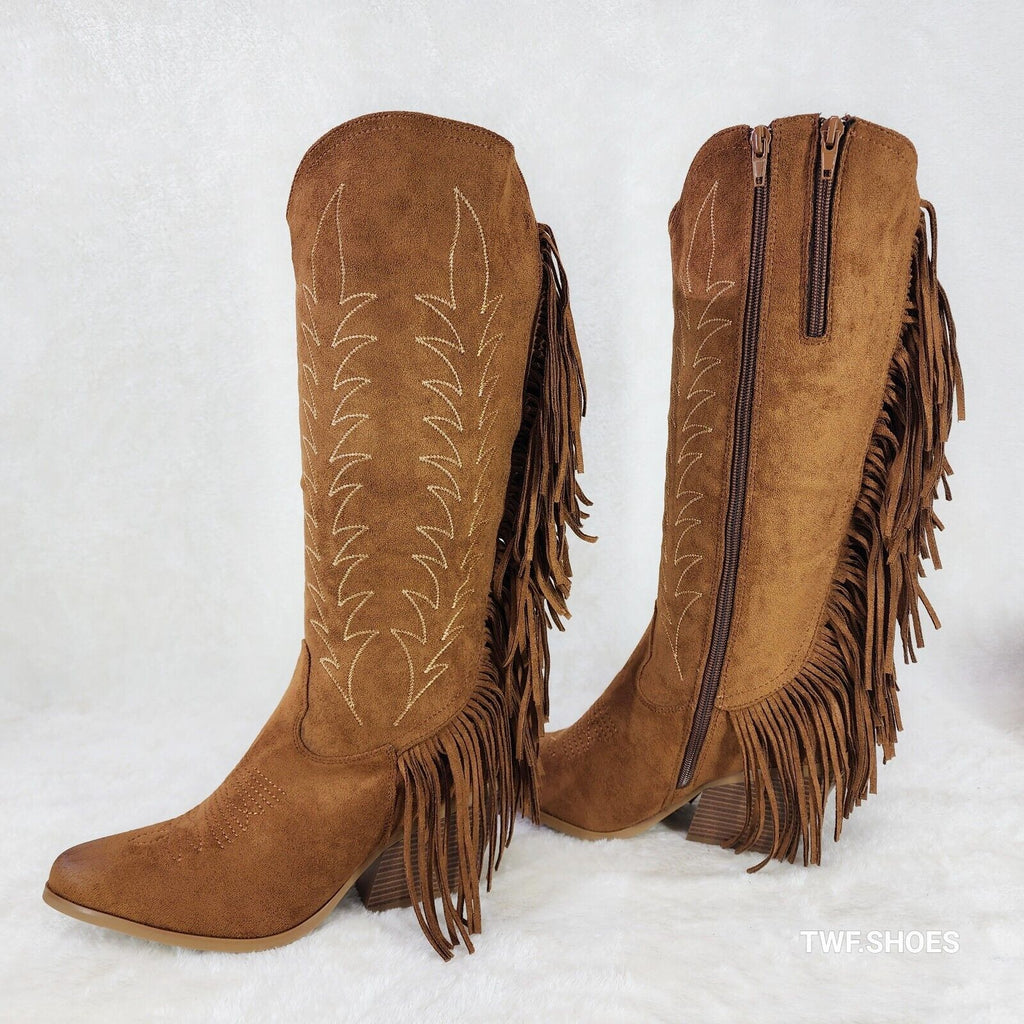 Dusty Roads Whiskey Brown Back Fringe Cowboy Western Cowgirl Boots - Totally Wicked Footwear