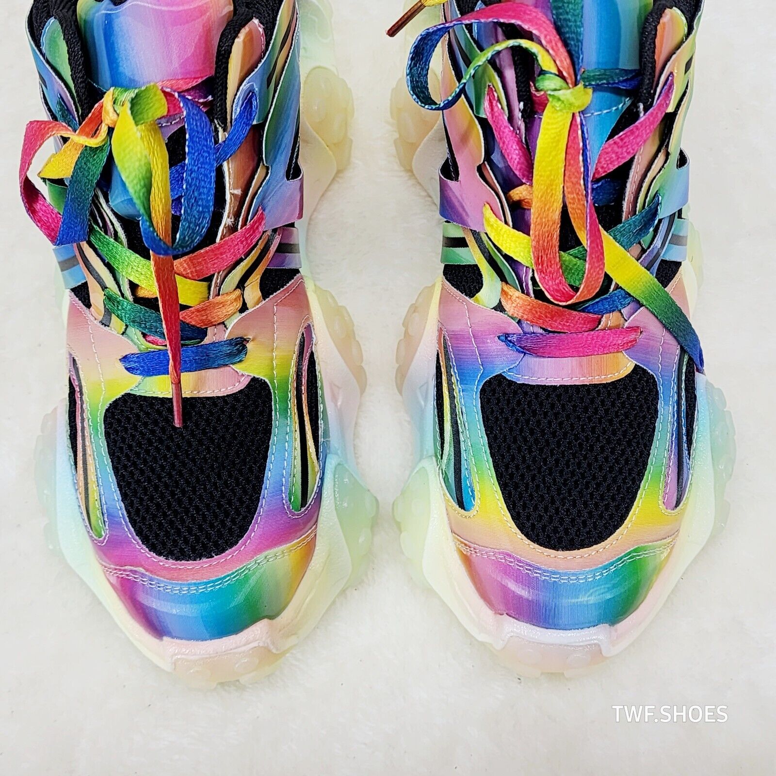 Anthony Wang Alien Black & Rainbow Hidden Wedge Platform Sneakers Tentacle Tread - Totally Wicked Footwear