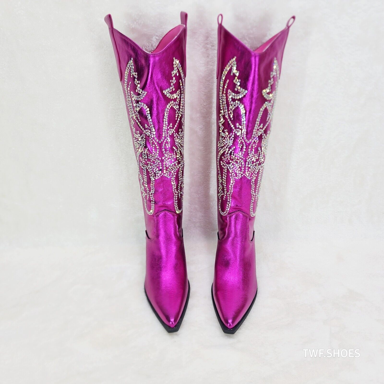 Razzle Metallic Pink Fuchsia Country Western Cowgirl Knee Boot Rhinestone Dazzle - Totally Wicked Footwear