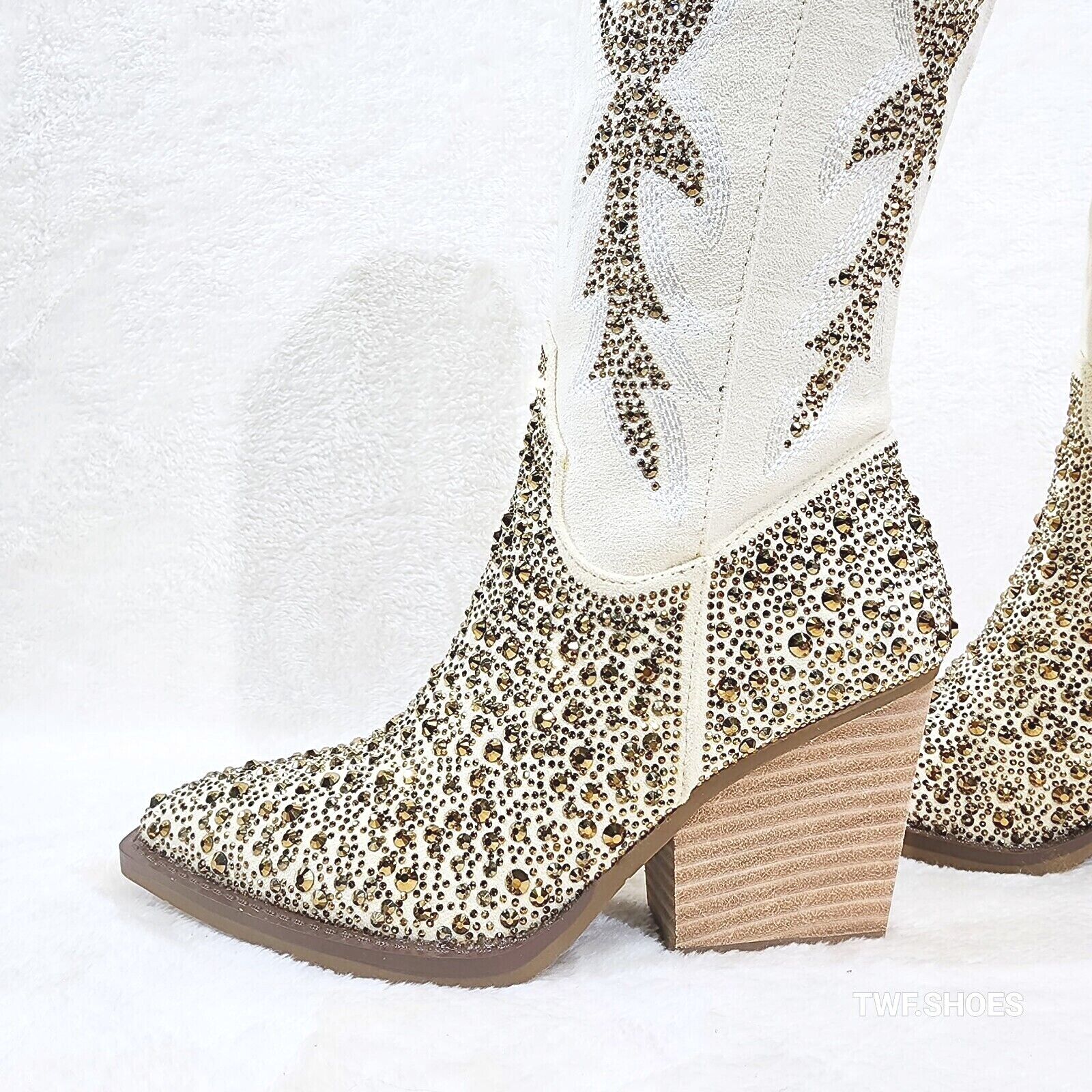 Murrey Buttery Ivory  With Rhinestones Glamour Western Cowgirl Boots - Totally Wicked Footwear