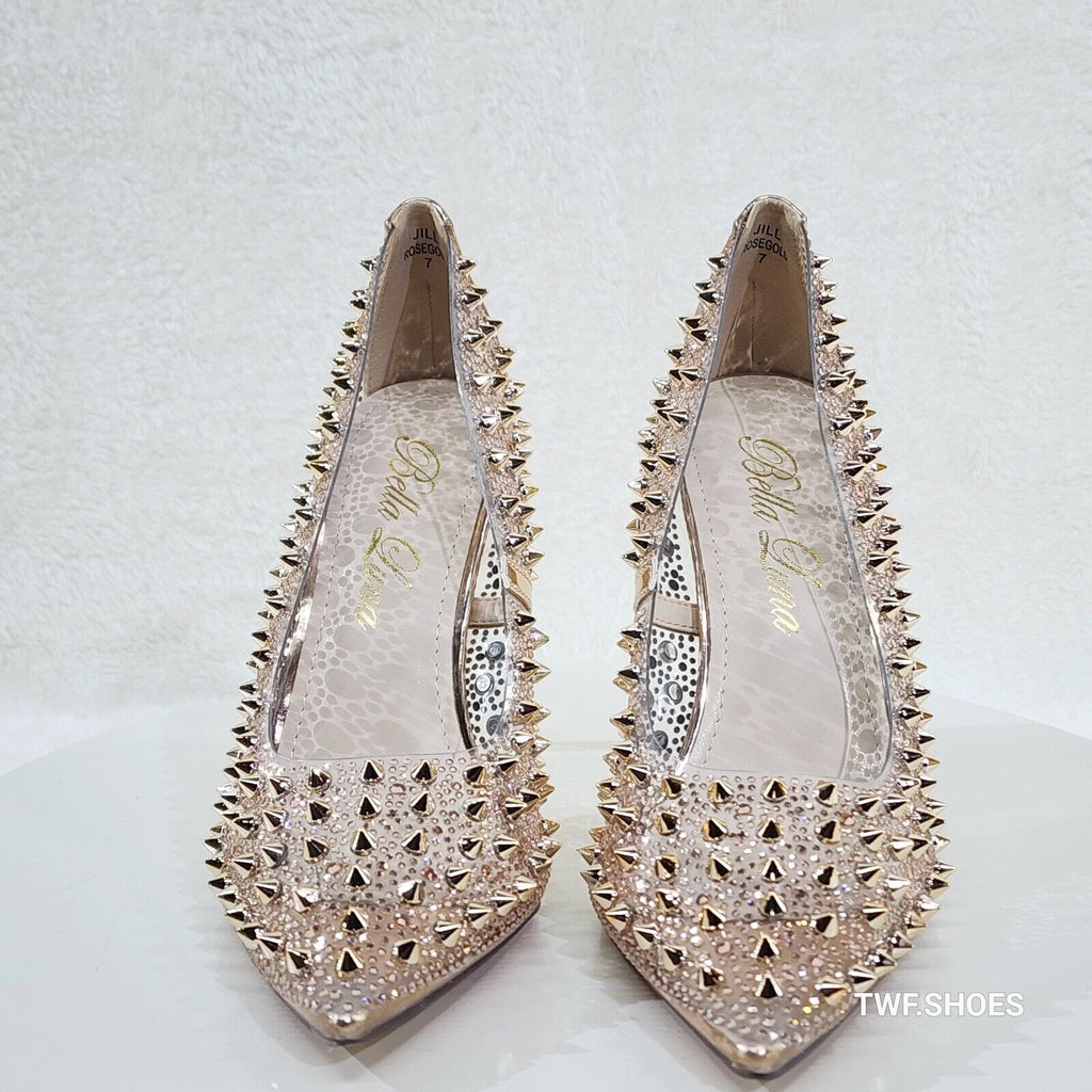 Spicy Stiletto PVC Clear Pumps Rose Gold Studs & Rhinestone Pumps Stiletto Heels - Totally Wicked Footwear