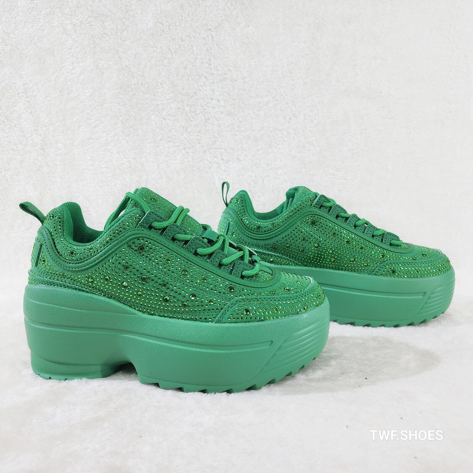 Cush Baby 2 Kelly Green Rhinestone Platform Sneakers - Totally Wicked Footwear