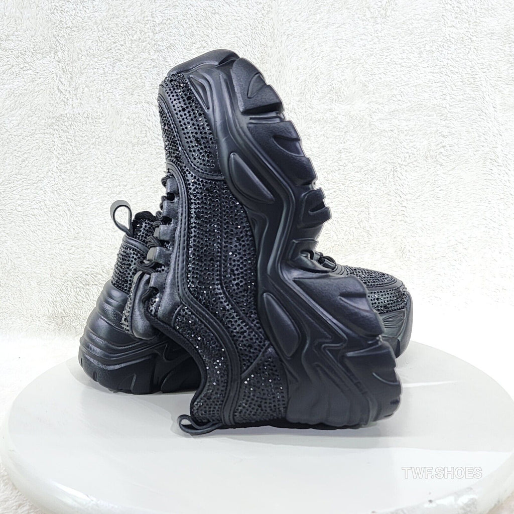 Cush Sport Rhinestone Comfy Platform Light Weight Sneakers Black - Totally Wicked Footwear