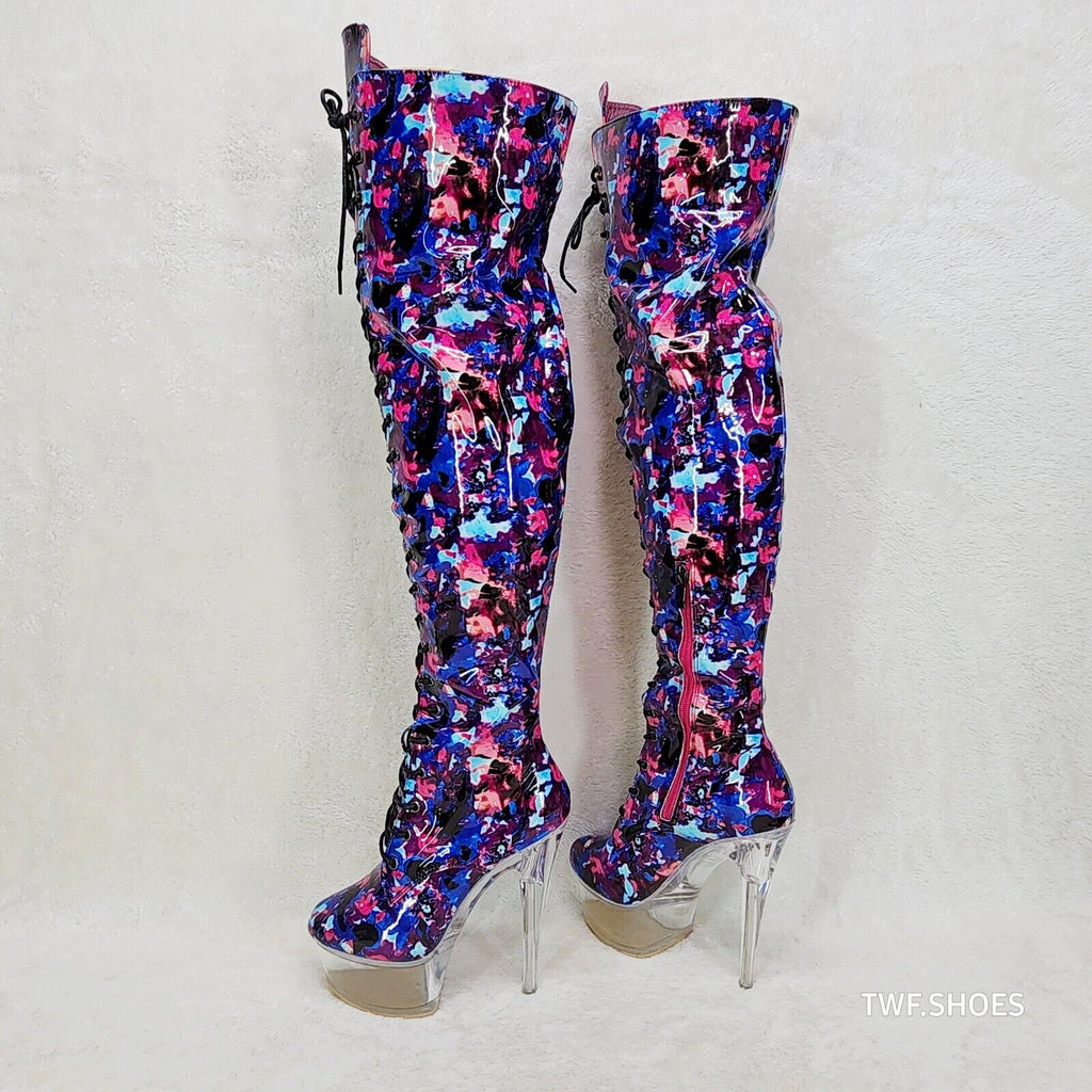 Multi colored thigh high clearance boots