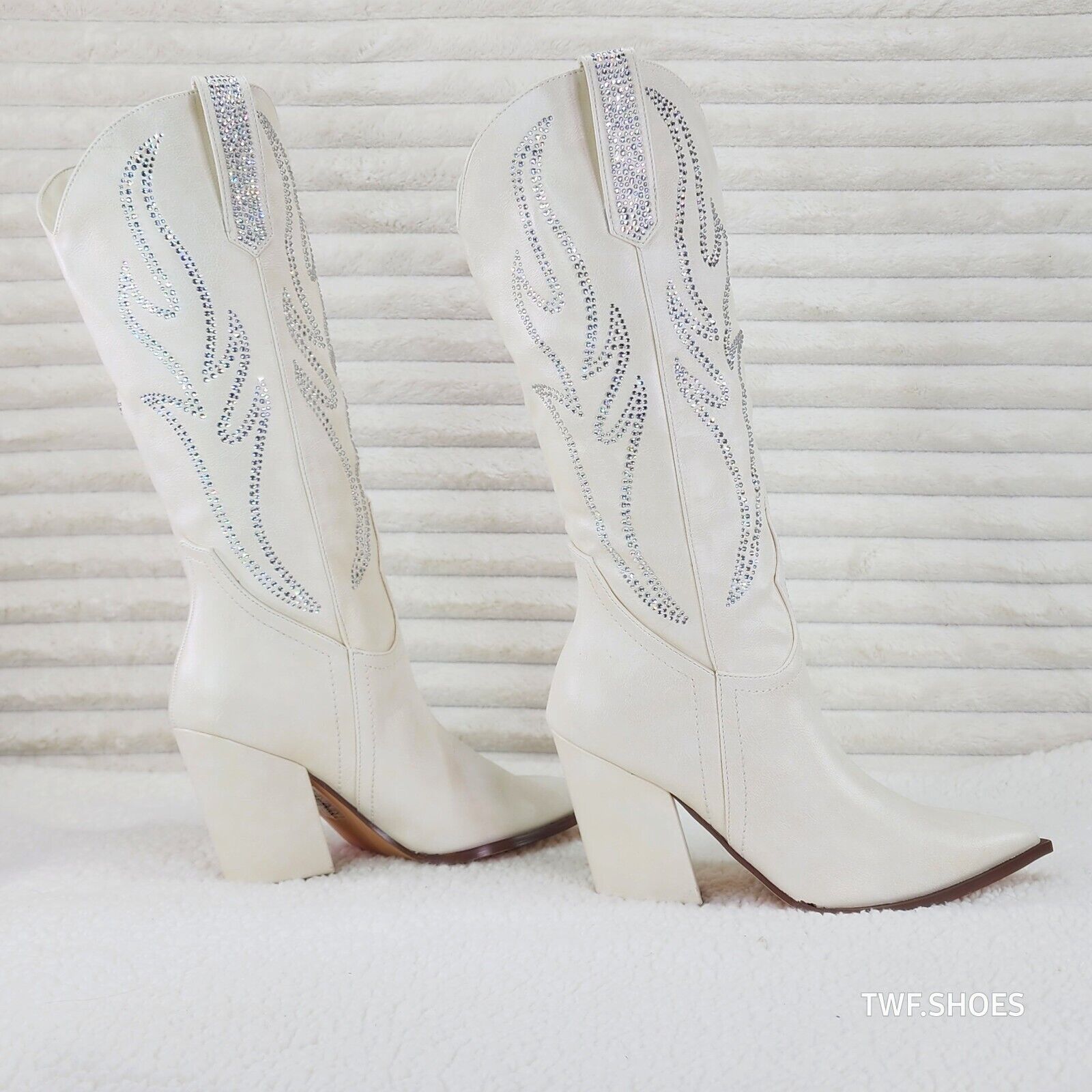 So Me Mileage Cream Ivory Rhinestone Design Western Cowgirl Boots - Totally Wicked Footwear