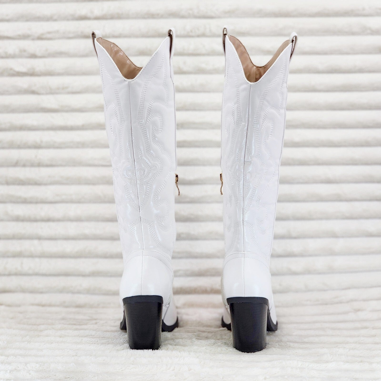 Electric Cowboy Faux Leather Matte Western Knee High Cowgirl Boots Pearl White