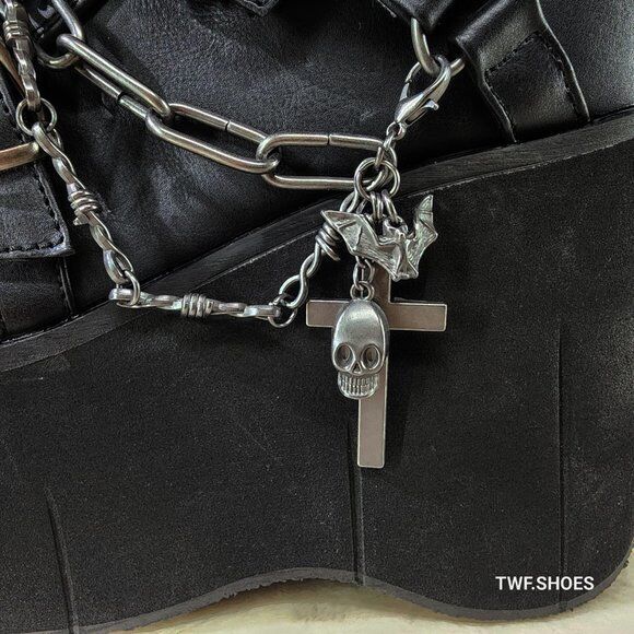 Demonia Kera Goth Platform Wedge Ankle Boots With Chain Charms & Pentagram - Totally Wicked Footwear