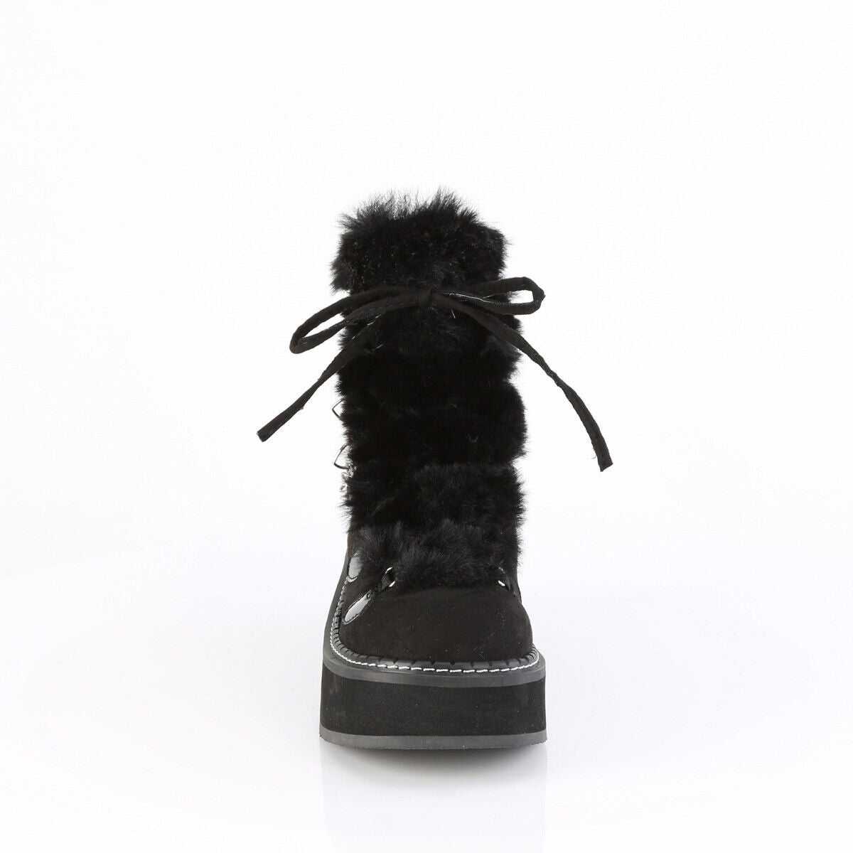 Emily Black Furry Heart Chain Goth 2" Platform Ankle Boots 55 Faux Fur - Totally Wicked Footwear