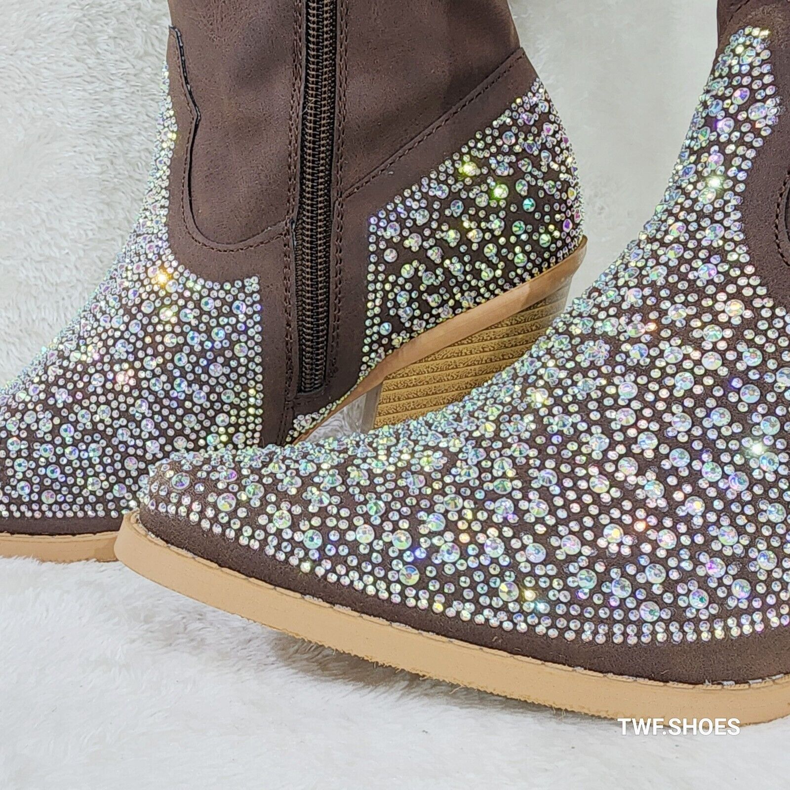 Annie Brown Leatherette With Rhinestones Country Glam Western Cowgirl Knee Boots - Totally Wicked Footwear