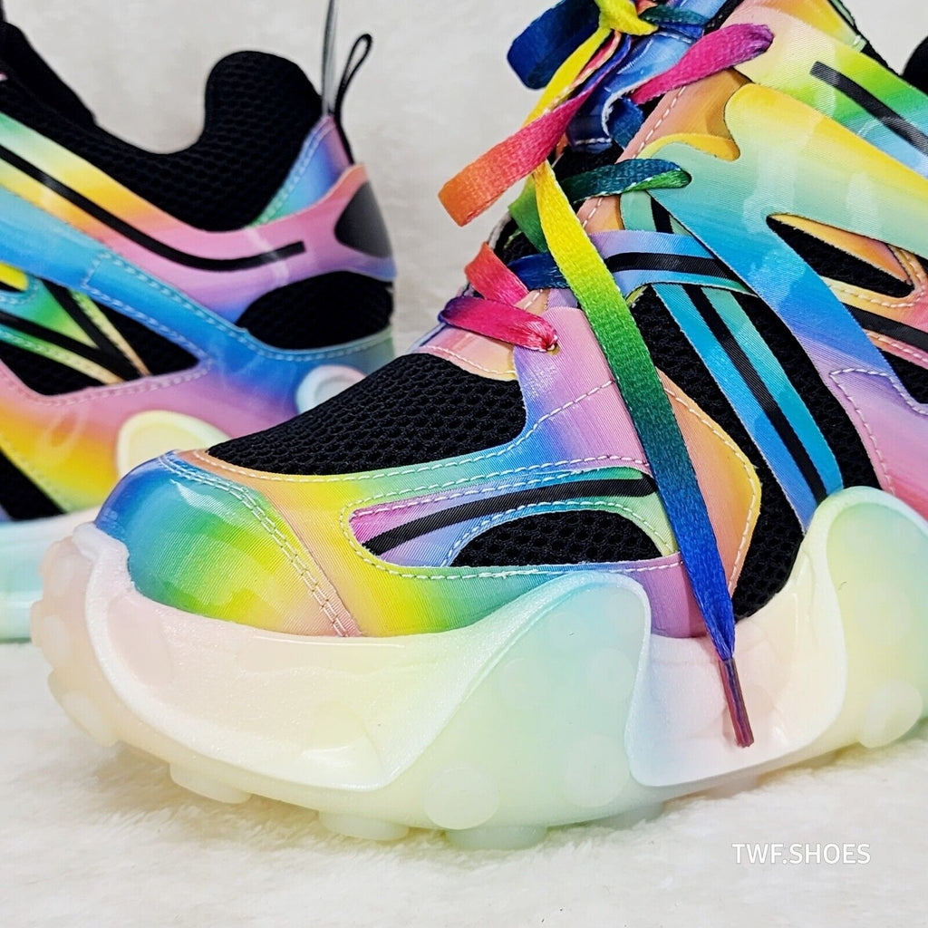 Anthony Wang Alien Black & Rainbow Hidden Wedge Platform Sneakers Tentacle Tread - Totally Wicked Footwear