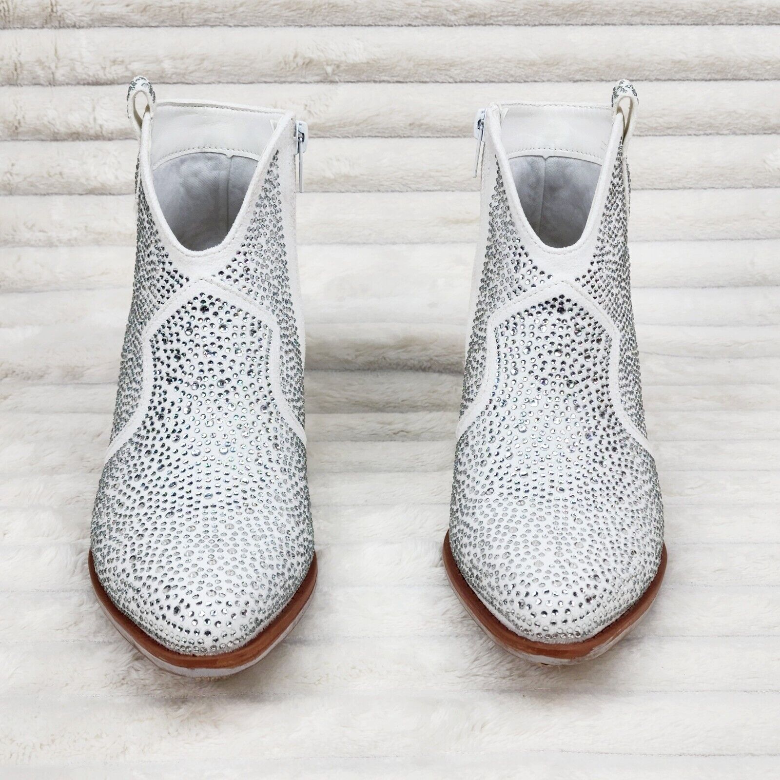 Wild Ones White Glamour Cowboy Rhinestone Cowgirl Ankle Booties Boots - Totally Wicked Footwear