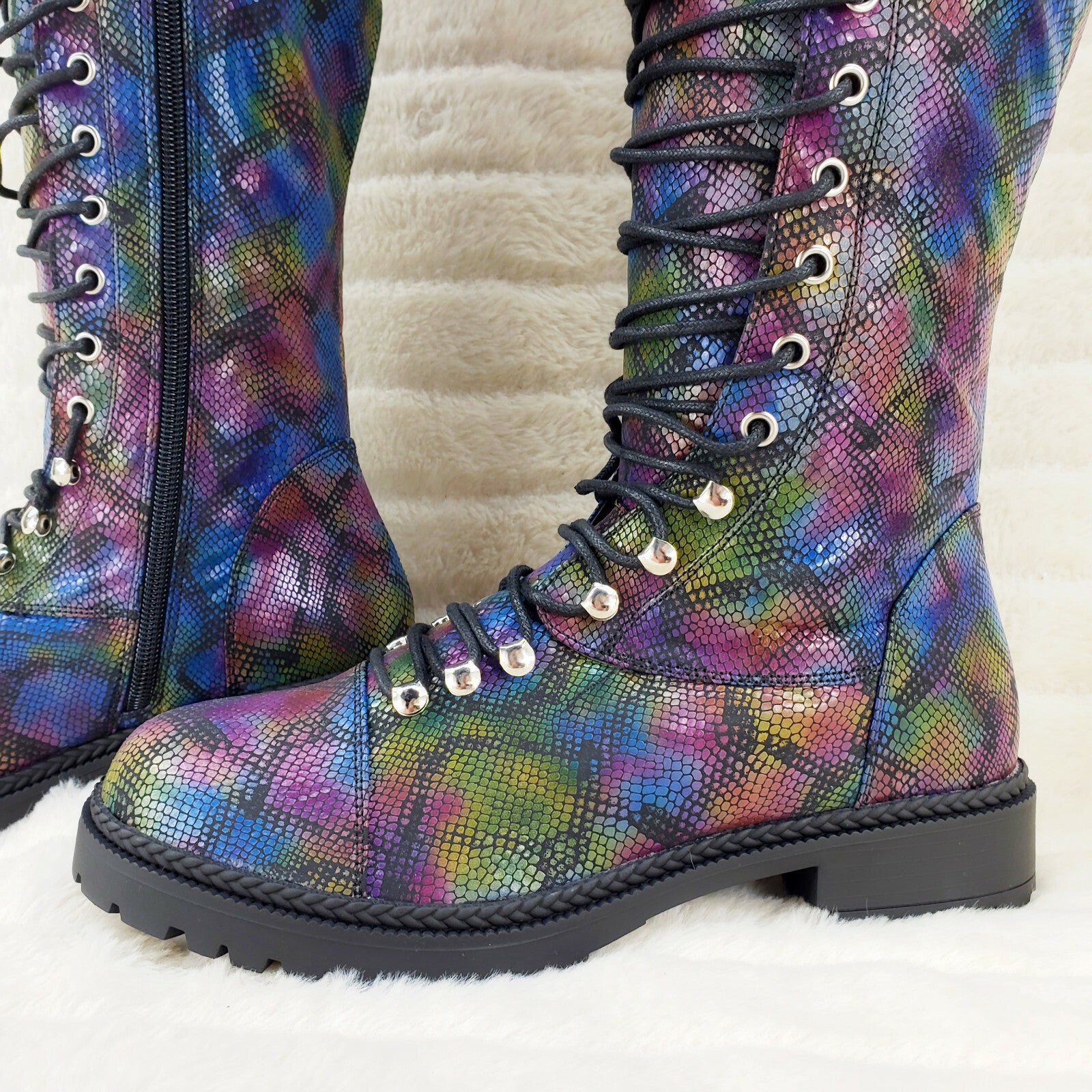 Ocho Colorful Rainbow Snake Corset Lace Over the Knee Fashion Riding Boot Travis