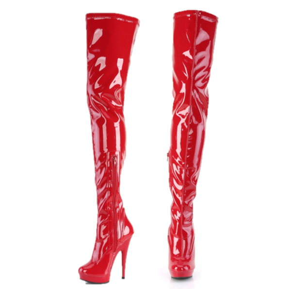 Sultry 4000 Stretch Patent Red 6" High Heel Platform Thigh High Crotch Boots - Totally Wicked Footwear