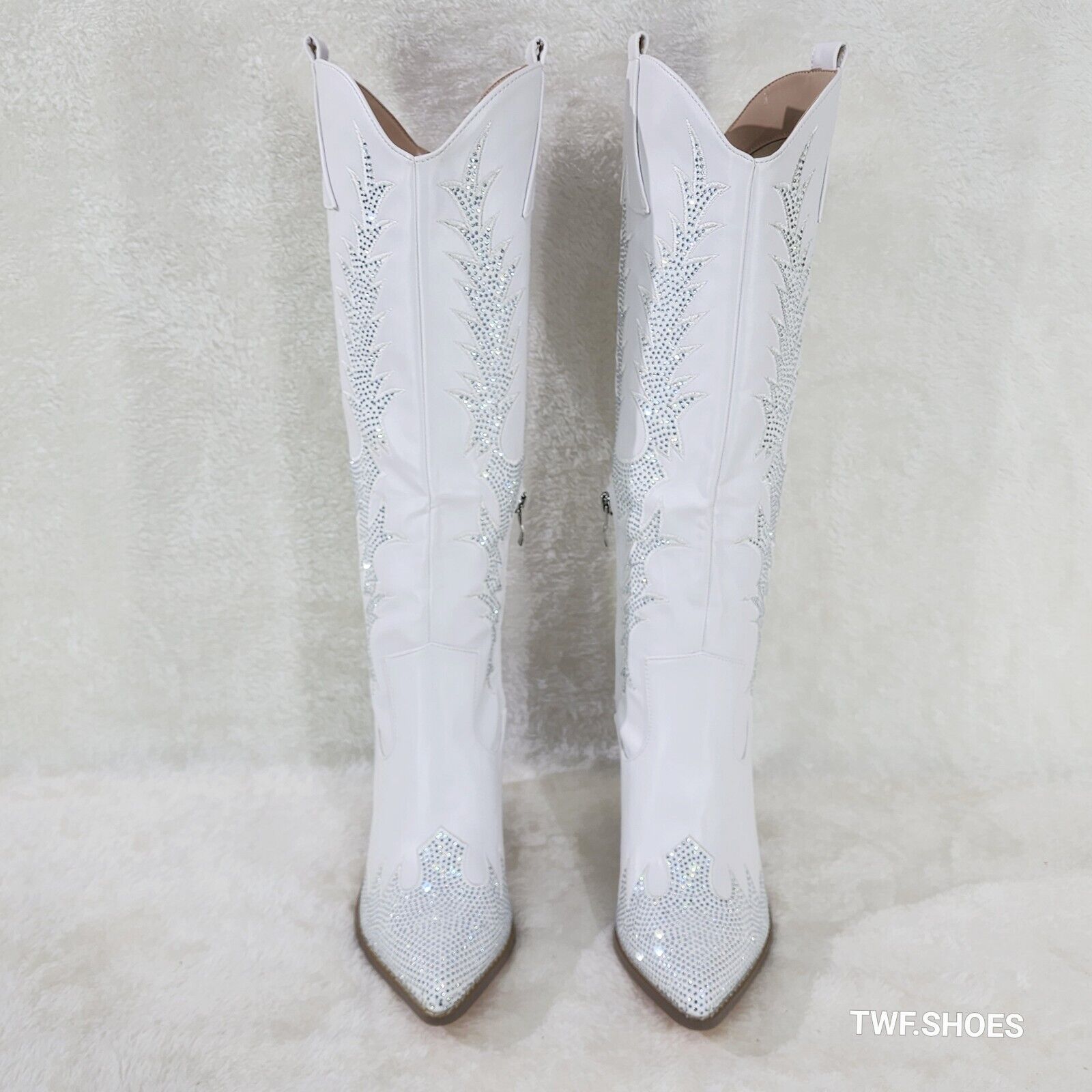 Rodeo Flash White Matte Rhinestone Western Knee High Cowgirl Boots - Totally Wicked Footwear