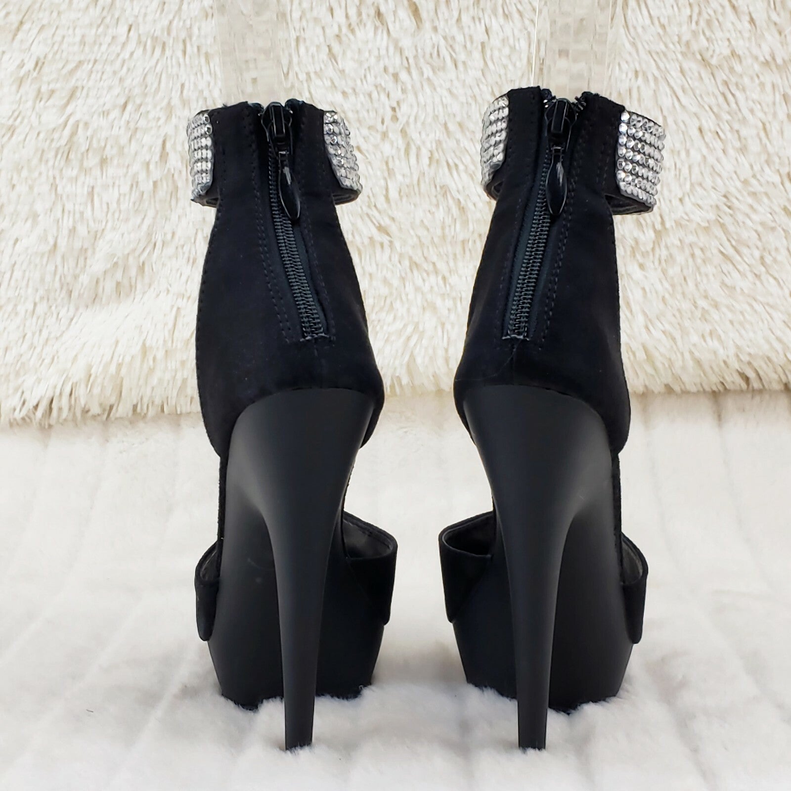 Sultry 625 Black Faux Suede 6" High Heels Platform Sandal Shoes NY