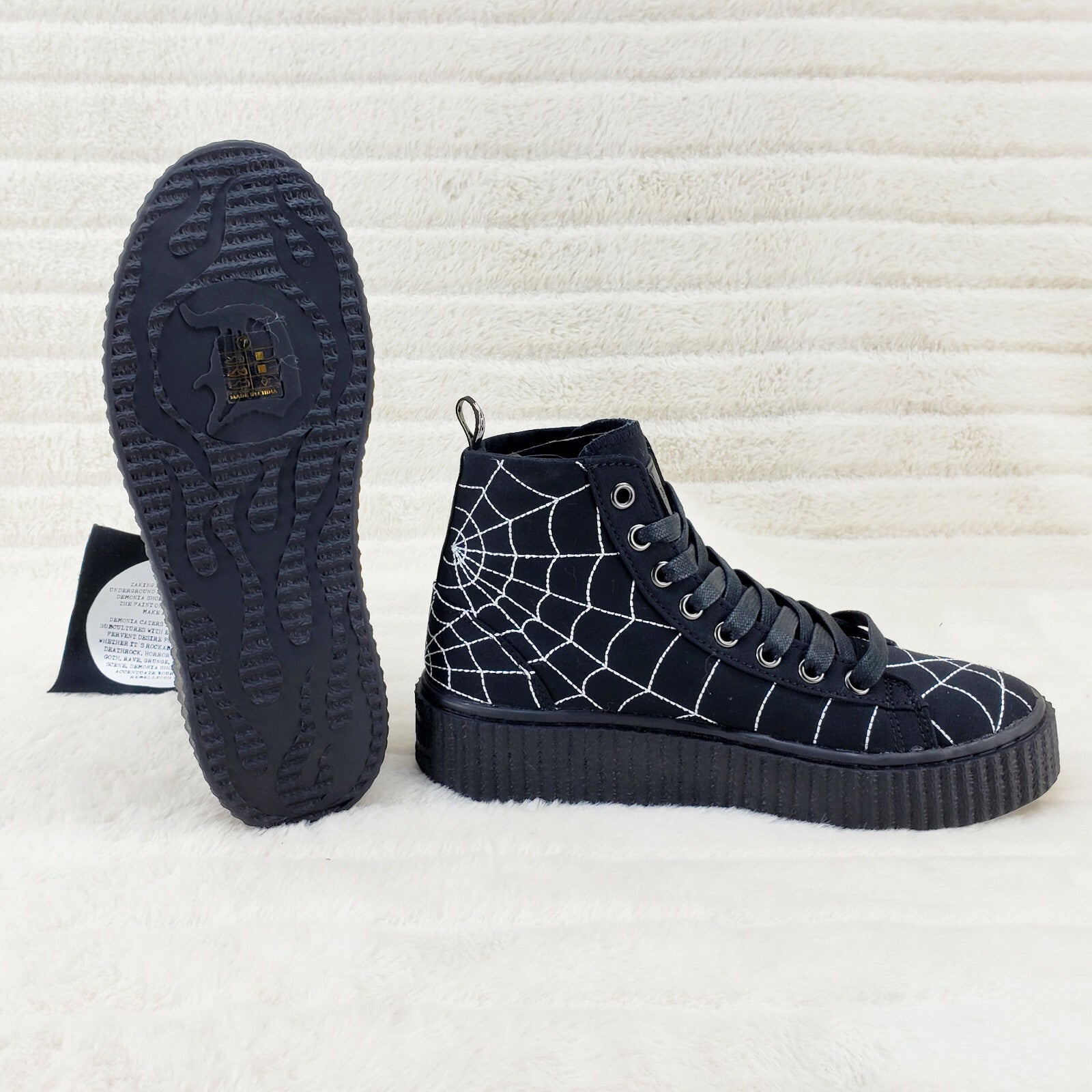 DEMONIA  Stitched Spider Web Hi-Top Creeper Sneaker Goth Punk Men's