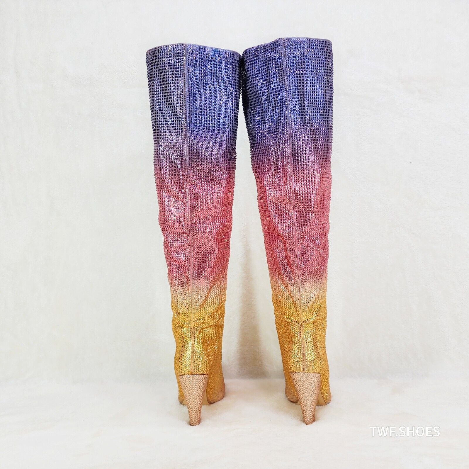 Vegas Gold Ombre Rhinestone OTK Thigh boots 4.25" Heels Party Boots Pink Purple - Totally Wicked Footwear