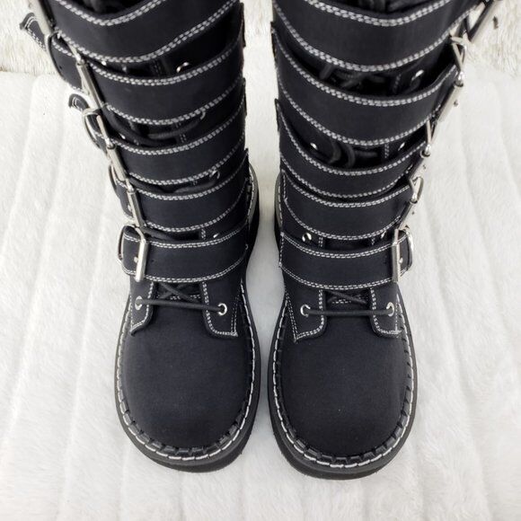 Emily 341 Black Canvas 2" Platform Mid Calf Combat Boots NY DEMONIA - Totally Wicked Footwear