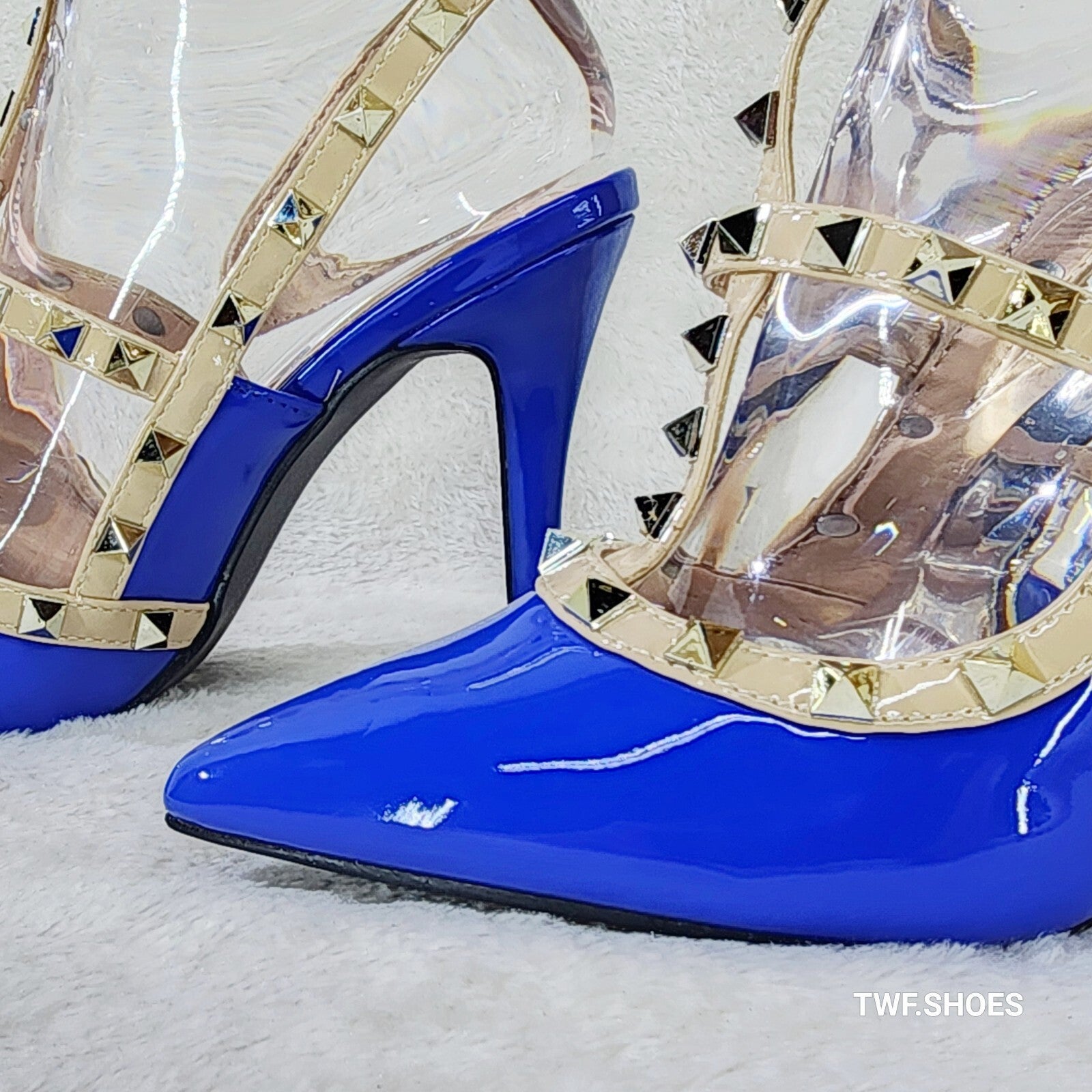 Caged Royal Blue Studded Strappy Stiletto High Heel Shoes