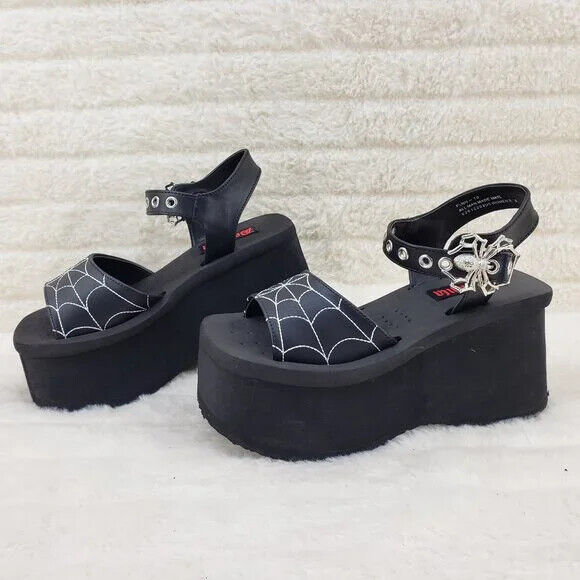 Funn Platform Goth Spider Web Sandals Ankle Strap Wedge Shoes Matte In House - Totally Wicked Footwear