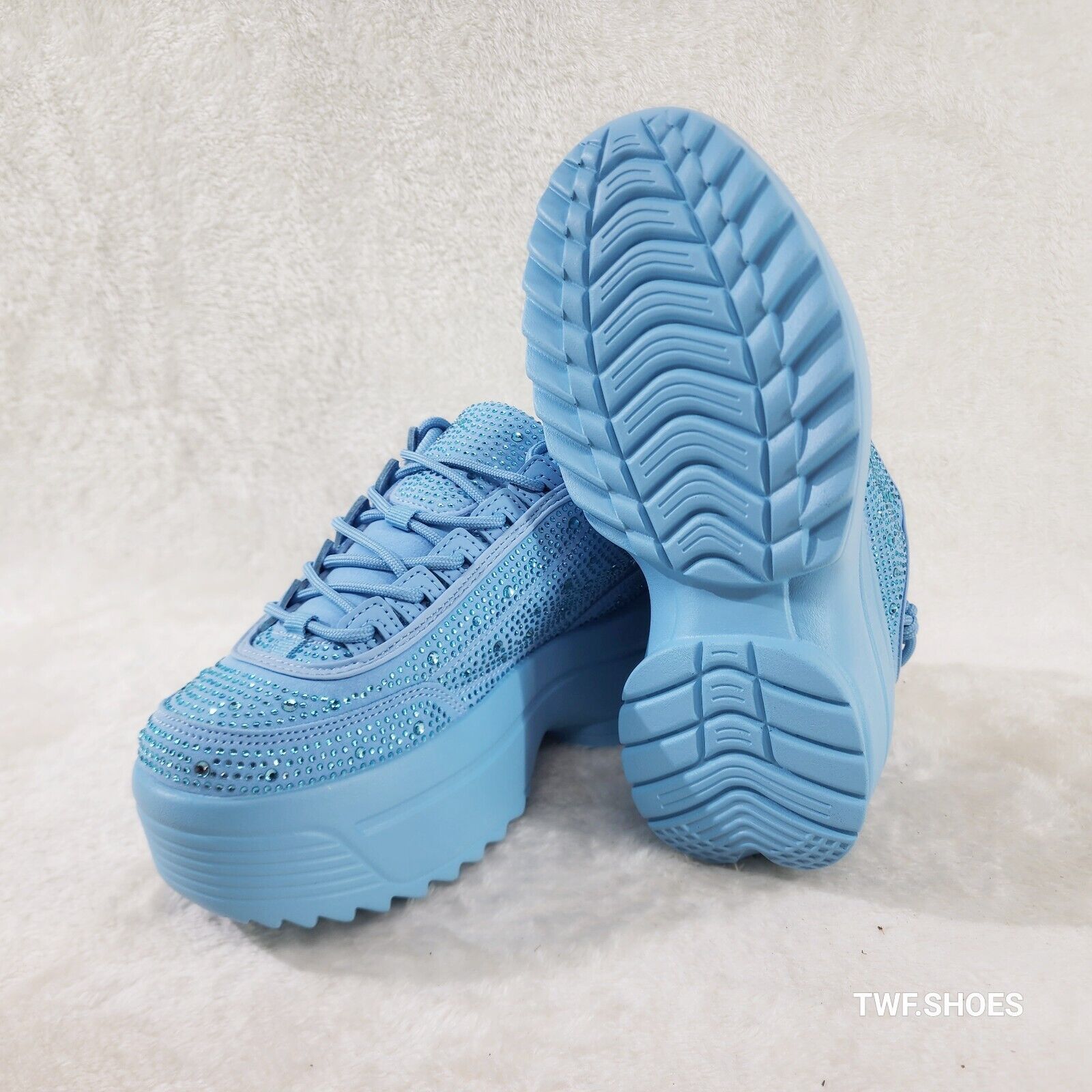 Cush Baby 2 Light Blue Rhinestone Platform Sneakers - Totally Wicked Footwear
