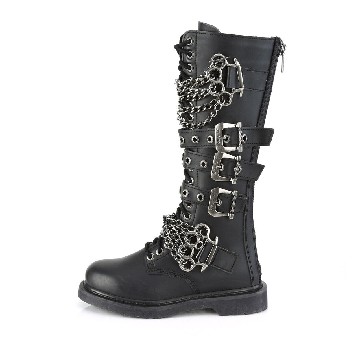 Bolt 450Goth Combat Biker Knee Boots Black Matte Men Sizes IN HOUSE NY DEMONIA - Totally Wicked Footwear