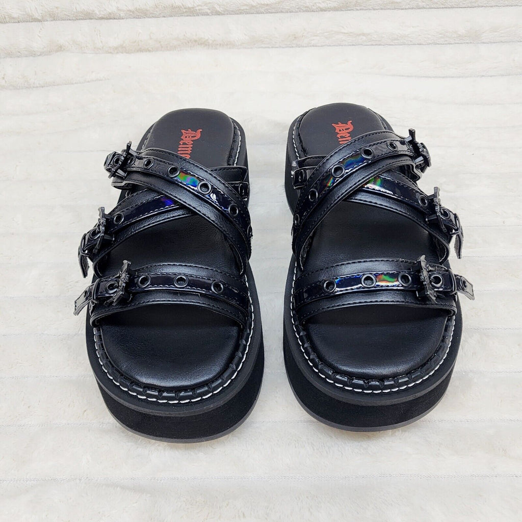 Emily 100 - 2 Black 2" Platform Bat Buckle Slip On Sandals Shoes 6-12 NY DEMONIA - Totally Wicked Footwear