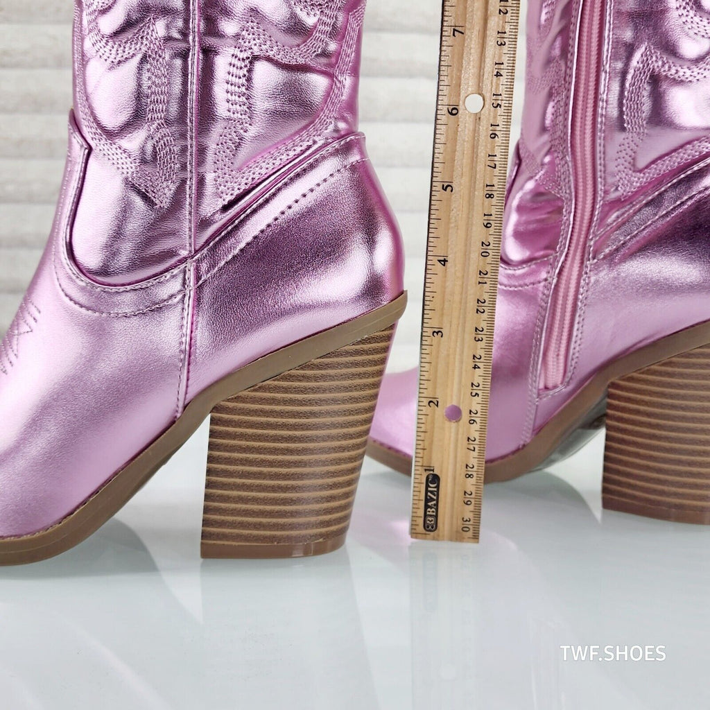 Electric Cowboy Metallic Matte Western Knee High Cowgirl Boots Baby Pink - Totally Wicked Footwear