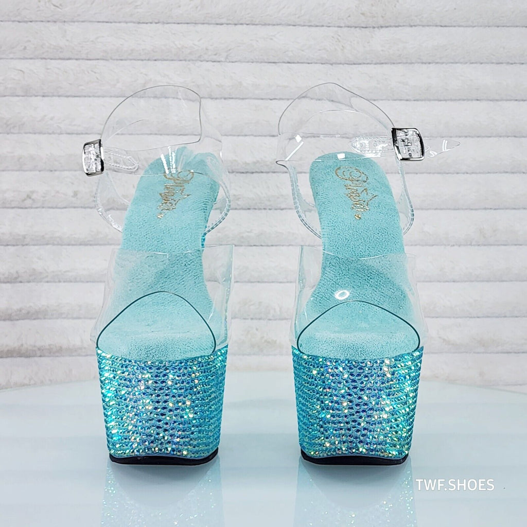 Bejeweled 708RS Rhinestone Platform 7" Stiletto High Heel Shoes Aqua Blue - Totally Wicked Footwear