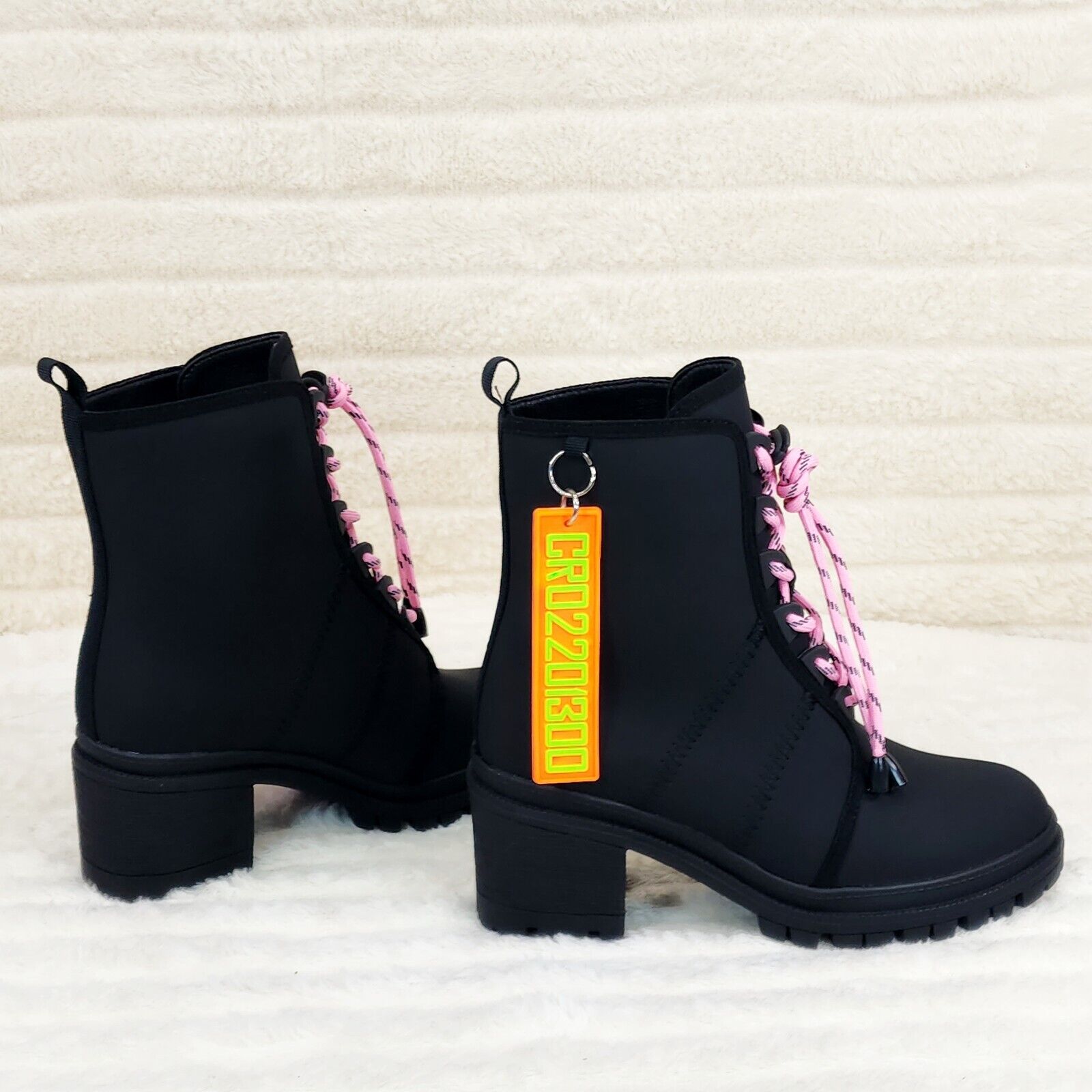 CR Aces Black Iridescent Rhinestone Lace Up Platform Sneaker Combat Ankle Boots - Totally Wicked Footwear