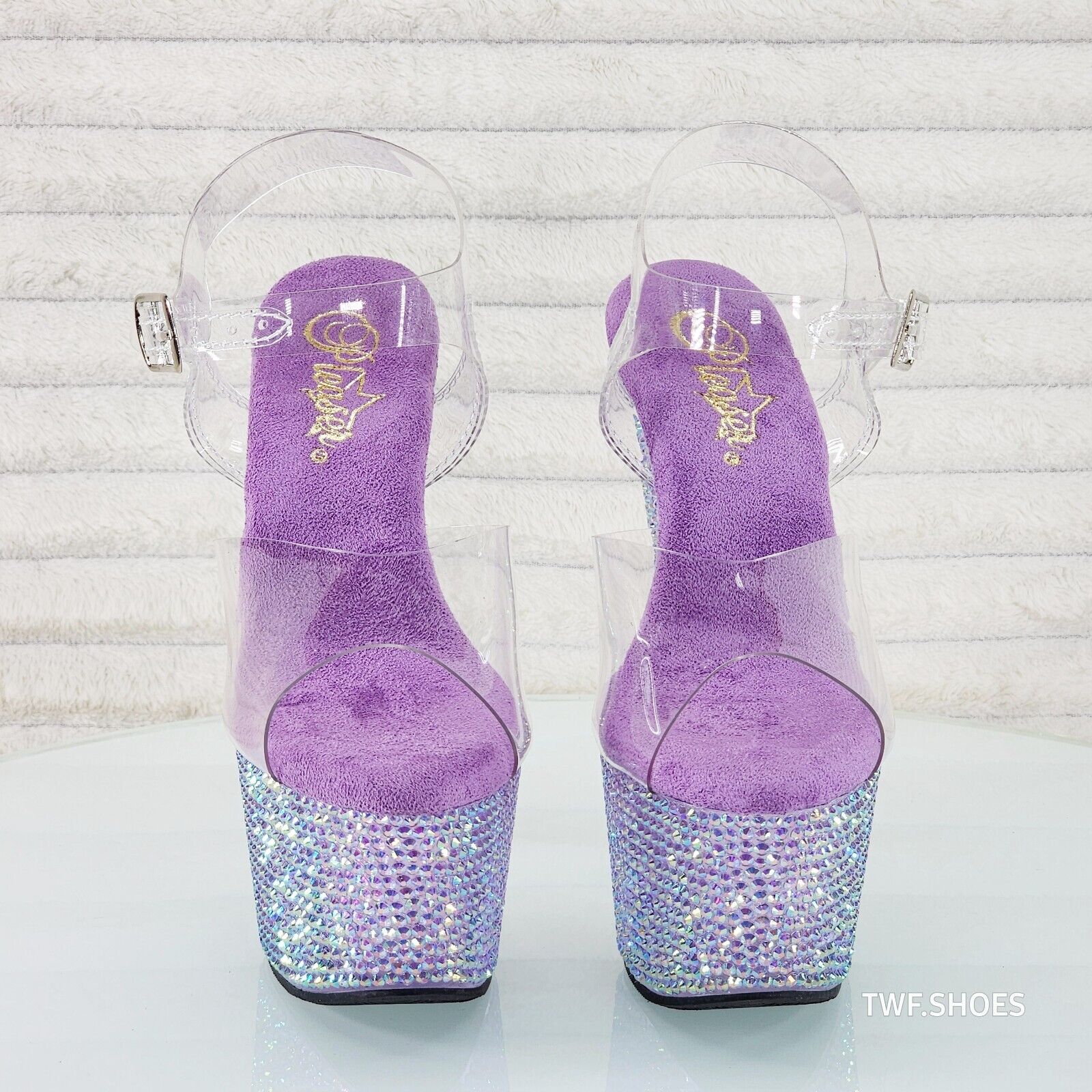 Bejeweled 708RS Rhinestone Platform 7" Stiletto High Heel Shoes Lilac Purple - Totally Wicked Footwear