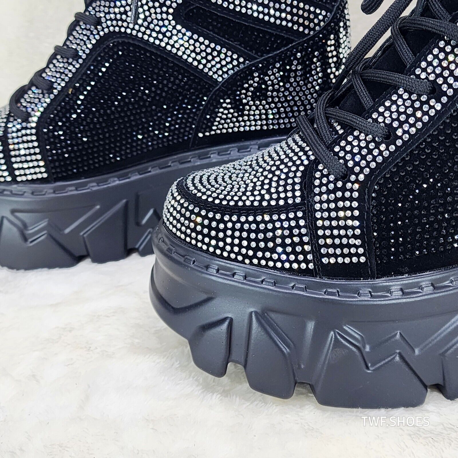 Anthony Wang Berry Silver & Black Rhinestone Platform Hidden Wedge Sneakers - Totally Wicked Footwear