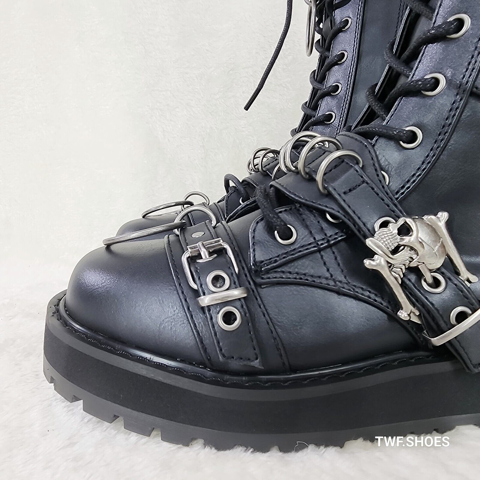Valor Goth Combat Biker Ankle Boots Black Matte Men US DEMONIA NY - Totally Wicked Footwear