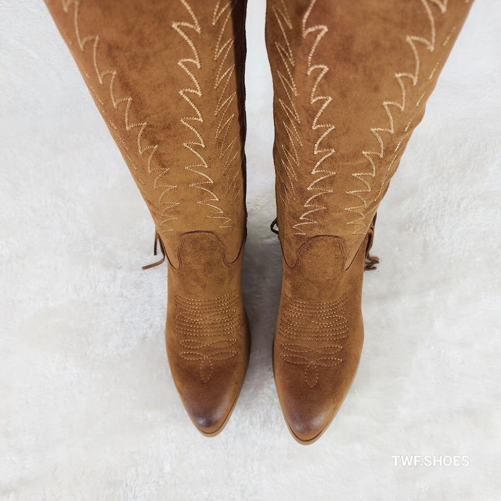 Dusty Roads Whiskey Brown Back Fringe Cowboy Western Cowgirl Boots