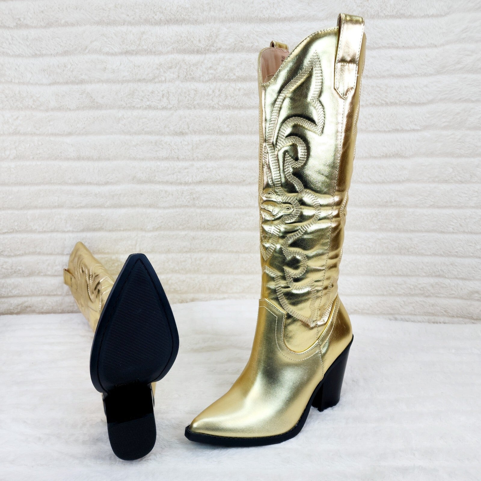 Electric Brushed Metallic Gold Western Knee High Cowgirl Boots