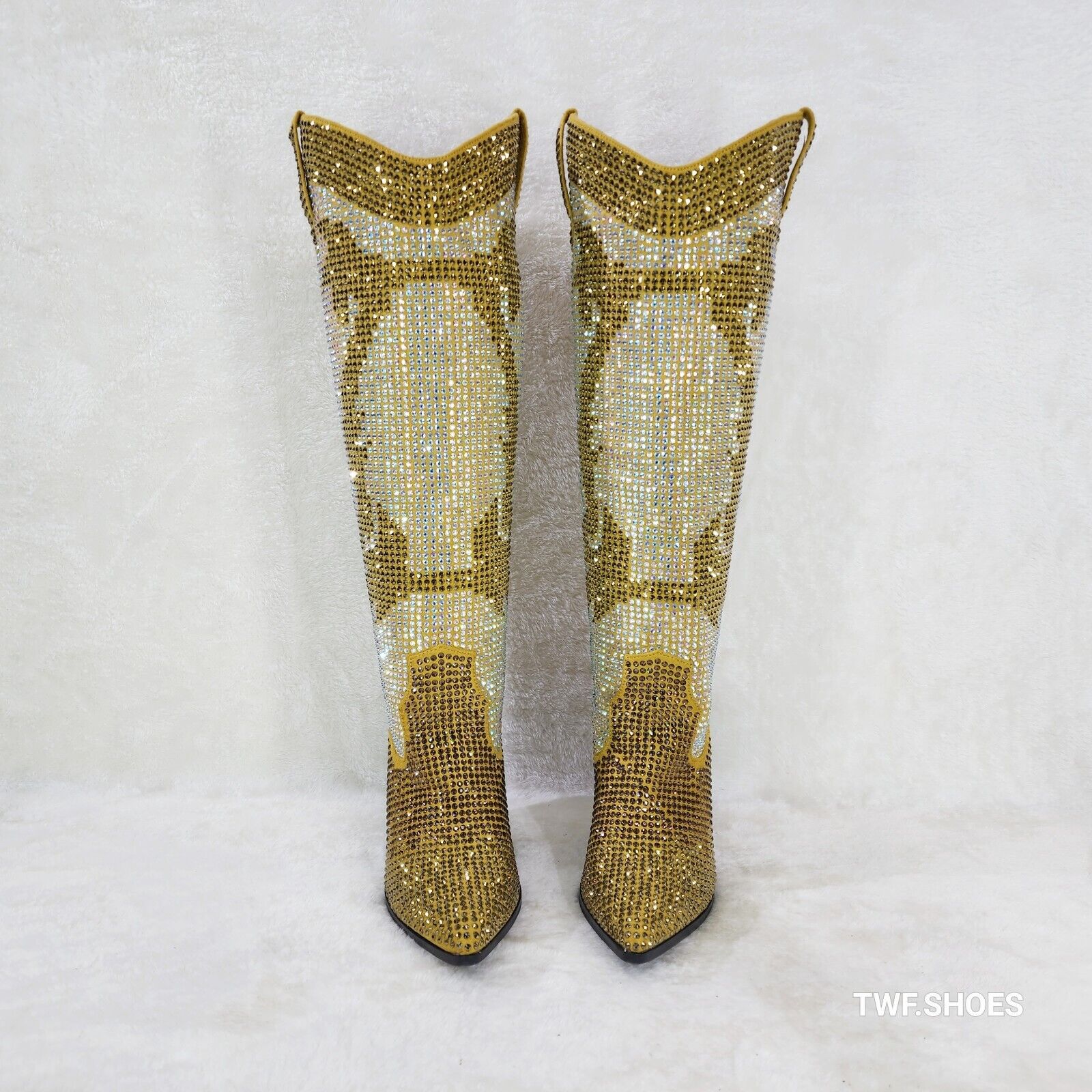 Martina Gold Rhinestones Country Western Glamour Cowgirl Boots - Totally Wicked Footwear