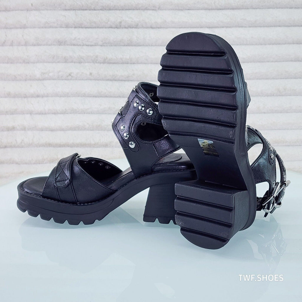 Bratty  Block Heel Goth Punk Platform Sandals In House NY DEMONIA - Totally Wicked Footwear