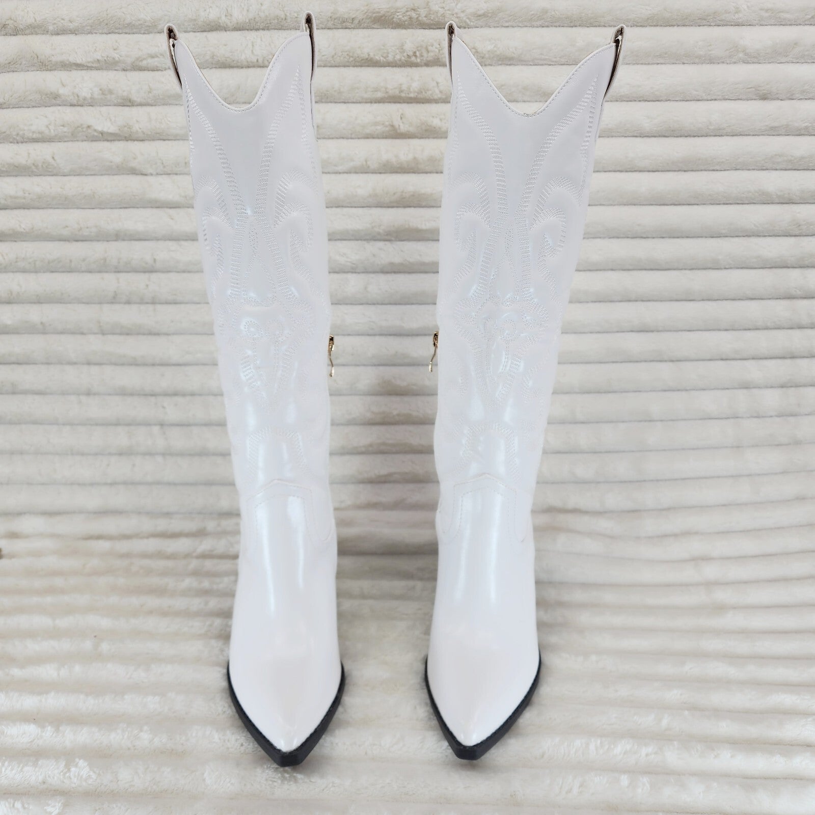 Electric Cowboy Faux Leather Matte Western Knee High Cowgirl Boots Pearl White