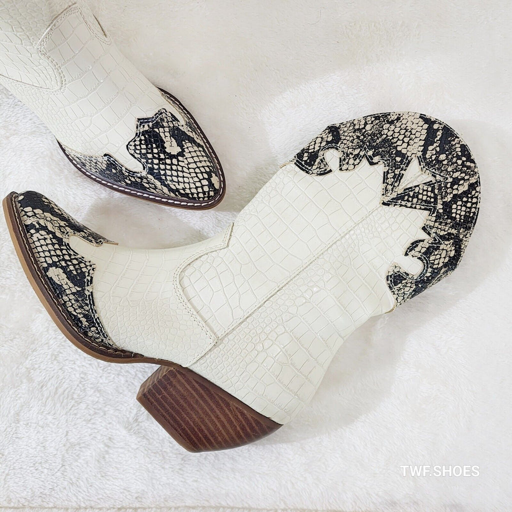 Snake Bite Cream Western Reptile Cowboy Pull On Country Cowgirl Boots - Totally Wicked Footwear